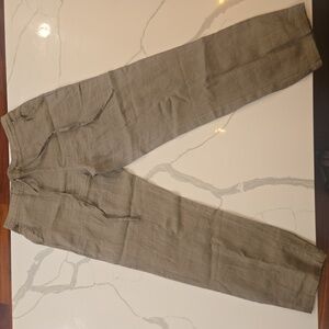 Iximo Womens 100% Linen Cropped Ankle Pants Brown Size Large